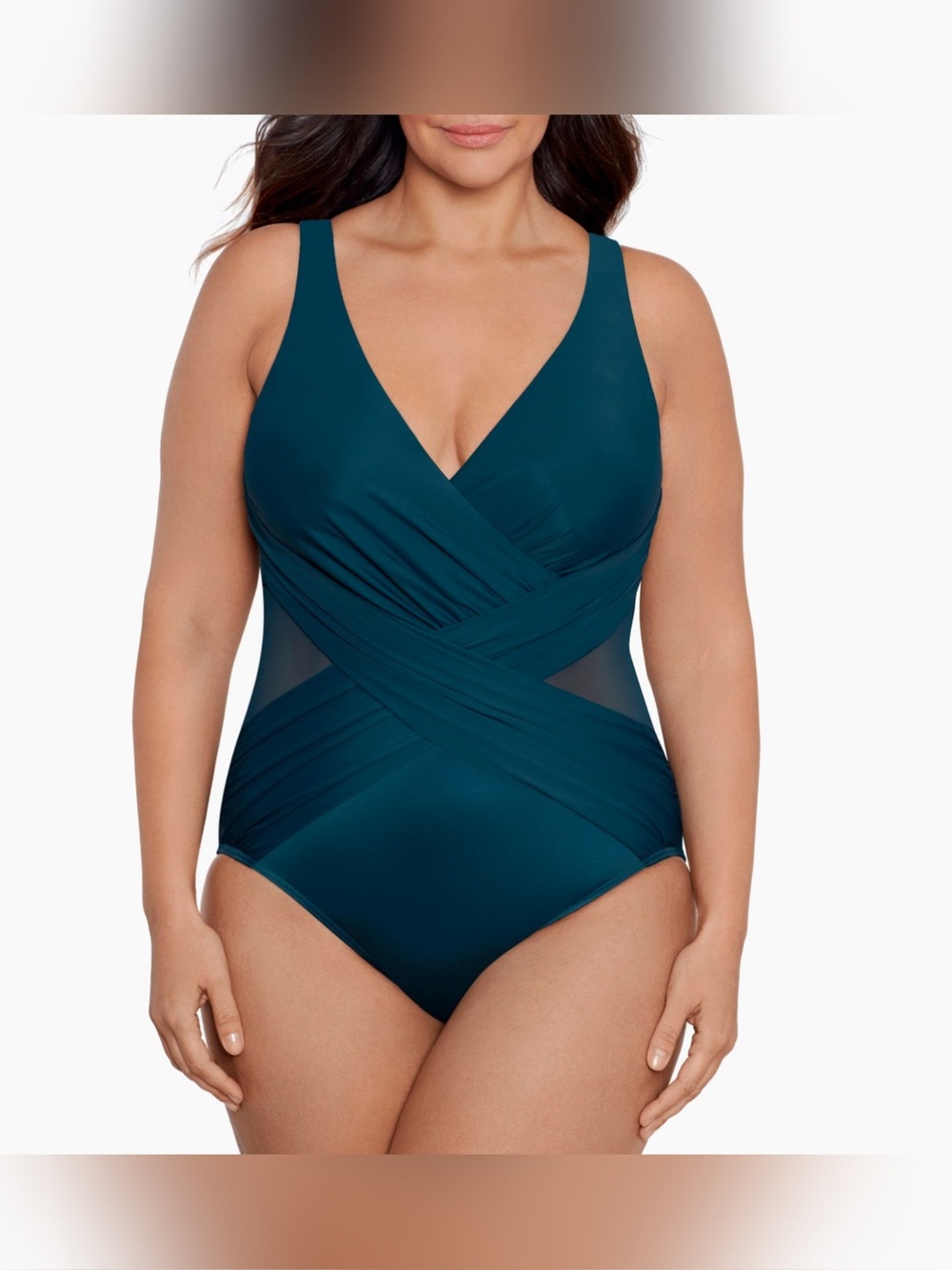 Miraclesuit Crossover With Mesh One Piece Size-14 Color-Nova
